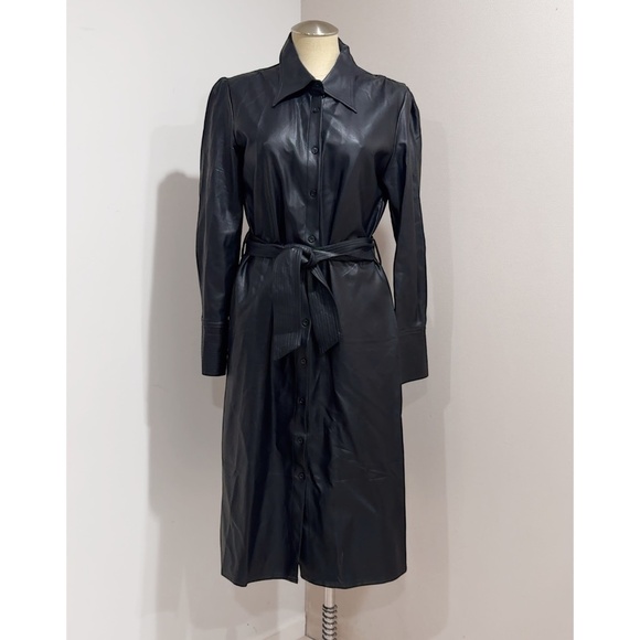 Gracia Women's Black Soft Faux Leather Trench Coat Size M - Picture 9 of 9
